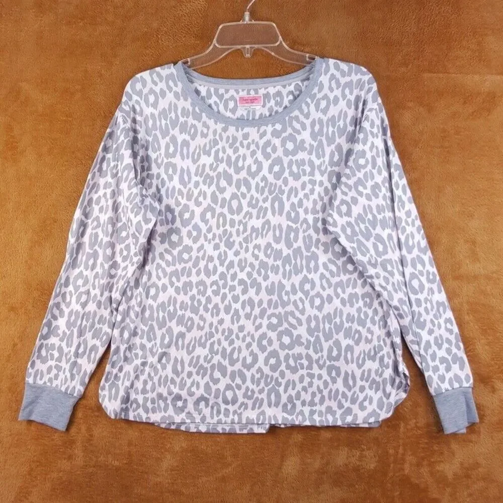 KATE SPADE Womens Sleepwear Medium Gray Leopard Pullover Sleep Shirt Pajama Top